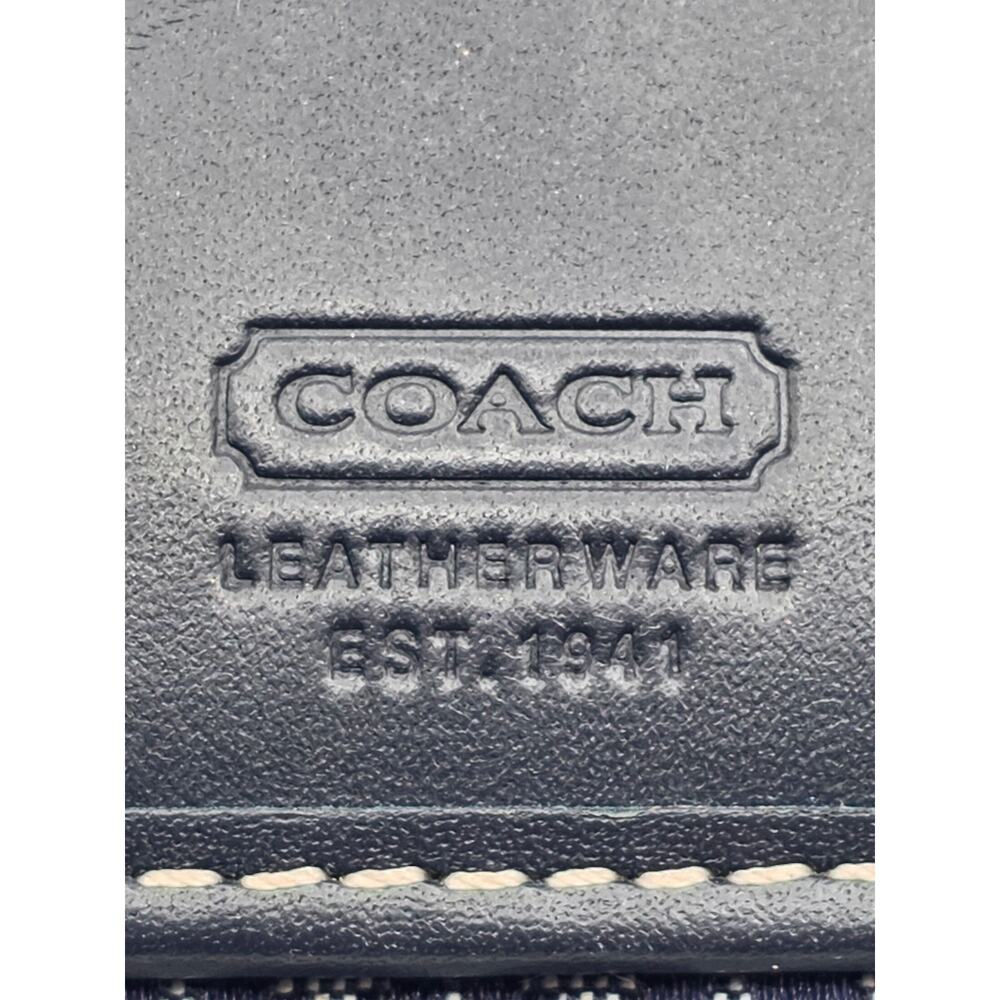Coach Signature Long Flap Wallet Navy Blue Jacquard Leather Trim Clutch Wallet - Picture 7 of 15